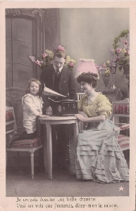 carte postale montrant un phonographe  rveil Jeanrenaud